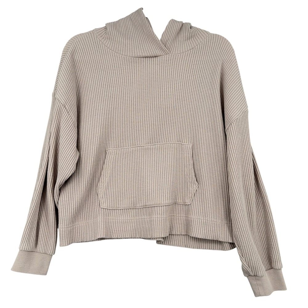 GAP Waffle Knit Pullover Hoodie Womens M Cotton Blend Tan